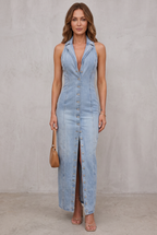 Lacey - Mid Wash Denim Maxi Dress