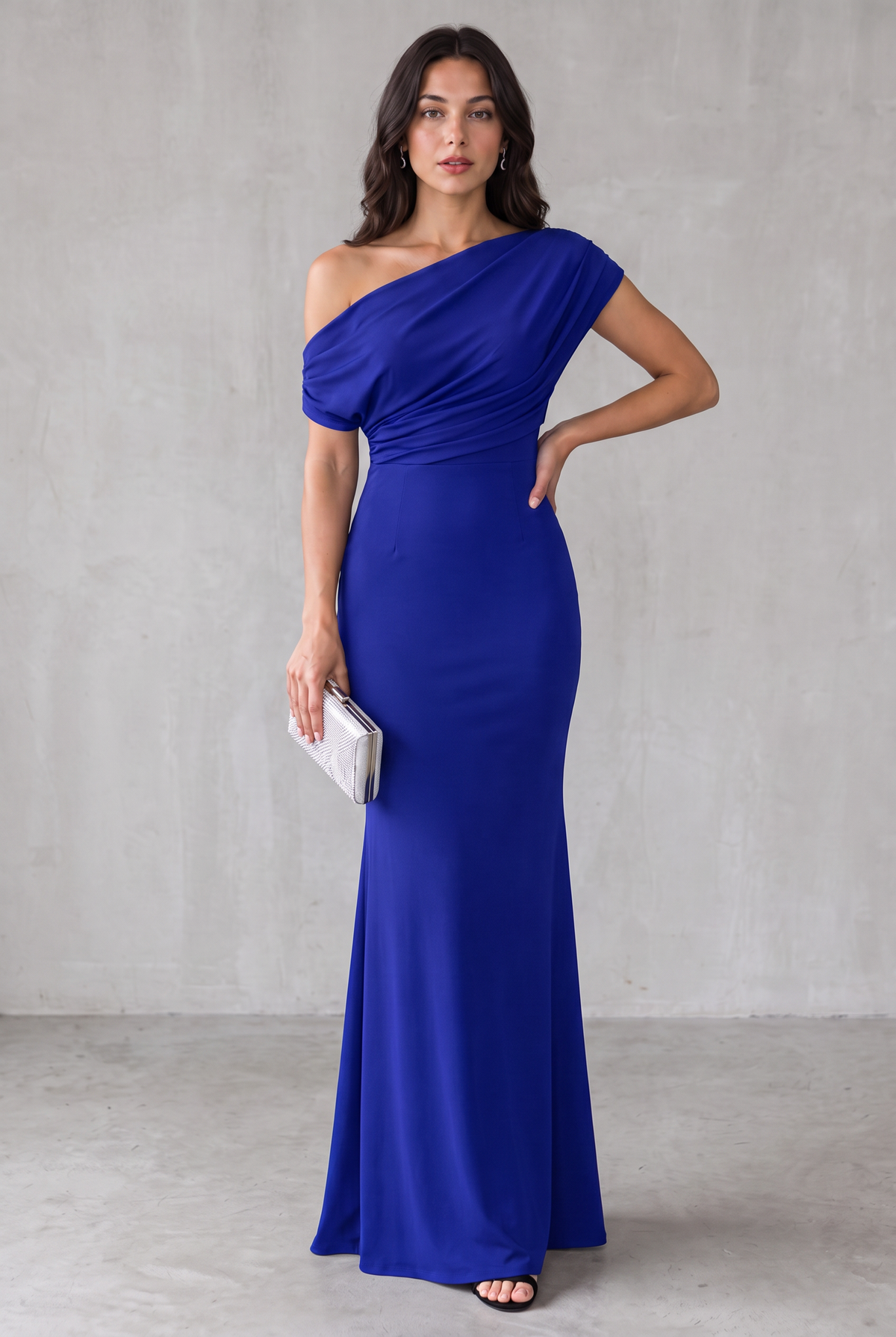 One-Shoulder Maxi Party Dress For Women - Blue