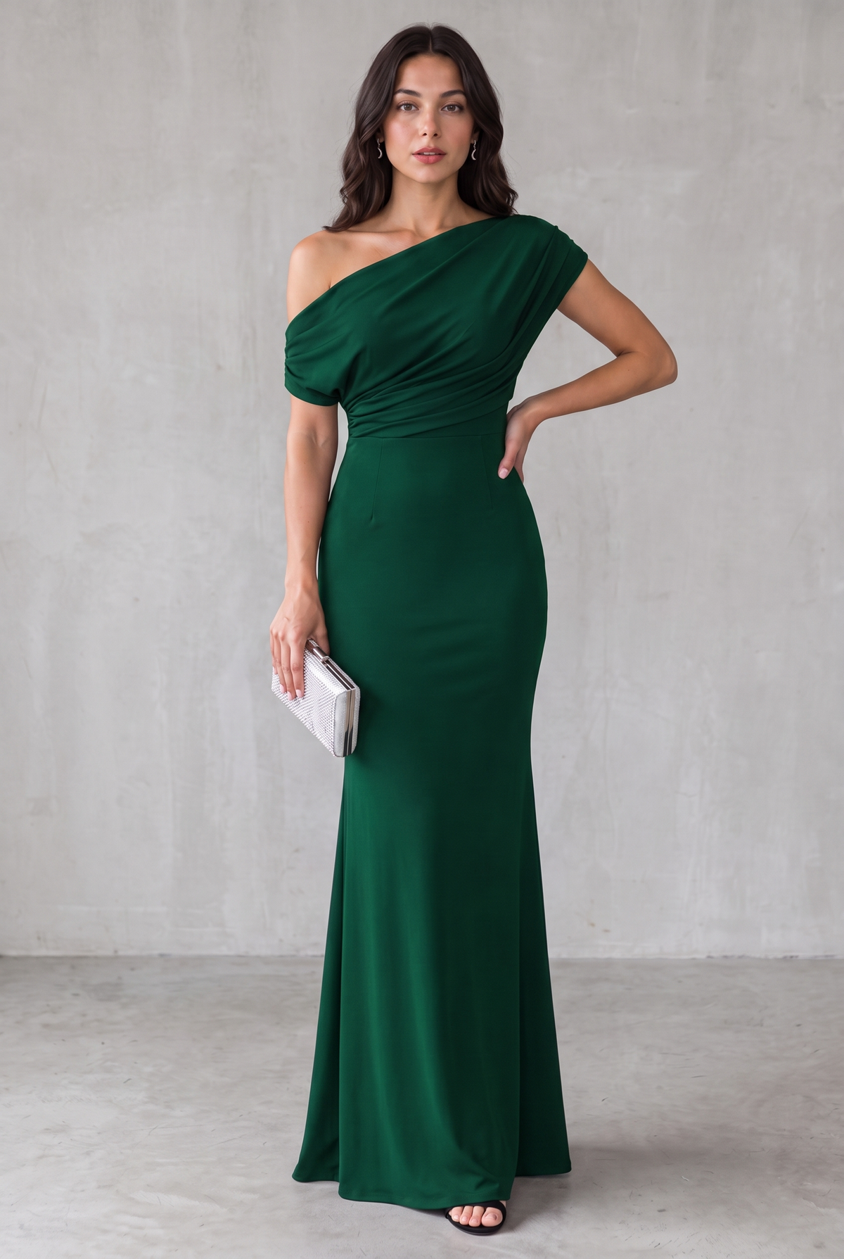One-Shoulder Maxi Party Dress For Women - Green