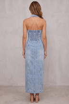 Lacey - Mid Wash Denim Maxi Dress
