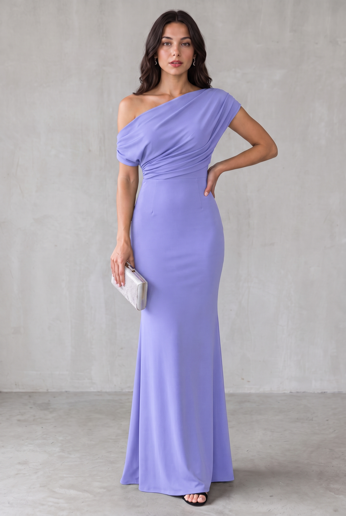 One-Shoulder Maxi Party Dress For Women - Lavender Purple