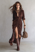 Vintage Pleated Velvet Midi Dress