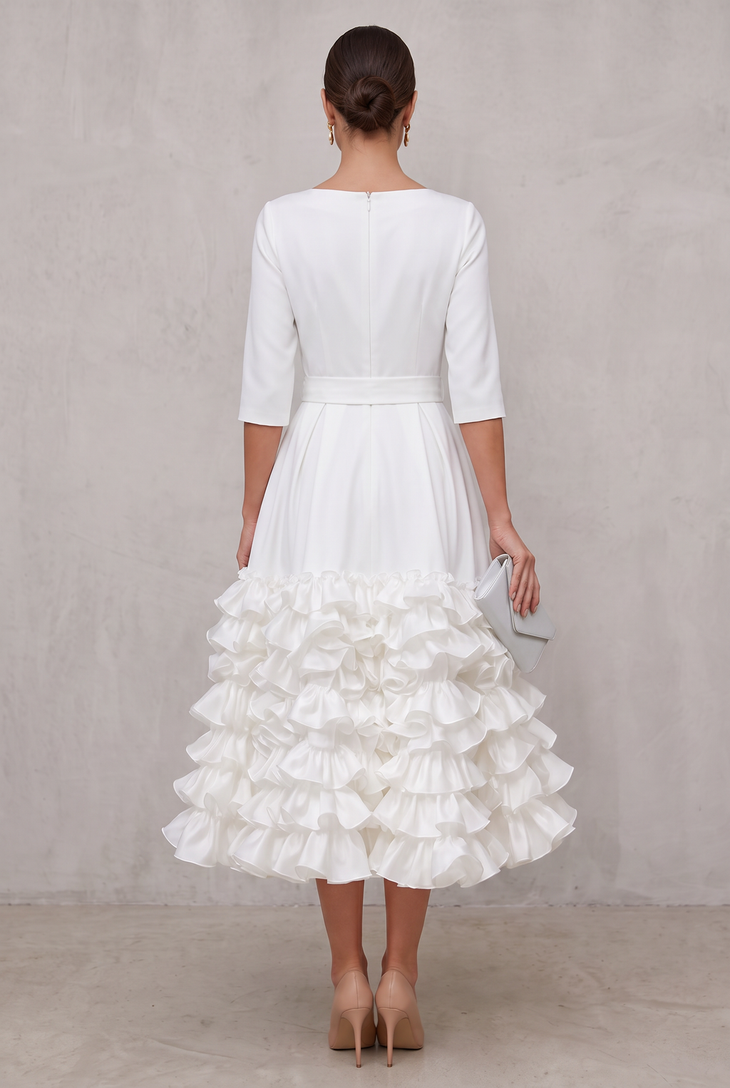 Belted Ruffled-Hem Midi Dress