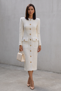 Ivory Tweed Button-Down With Patch Pockets - Midi Dress