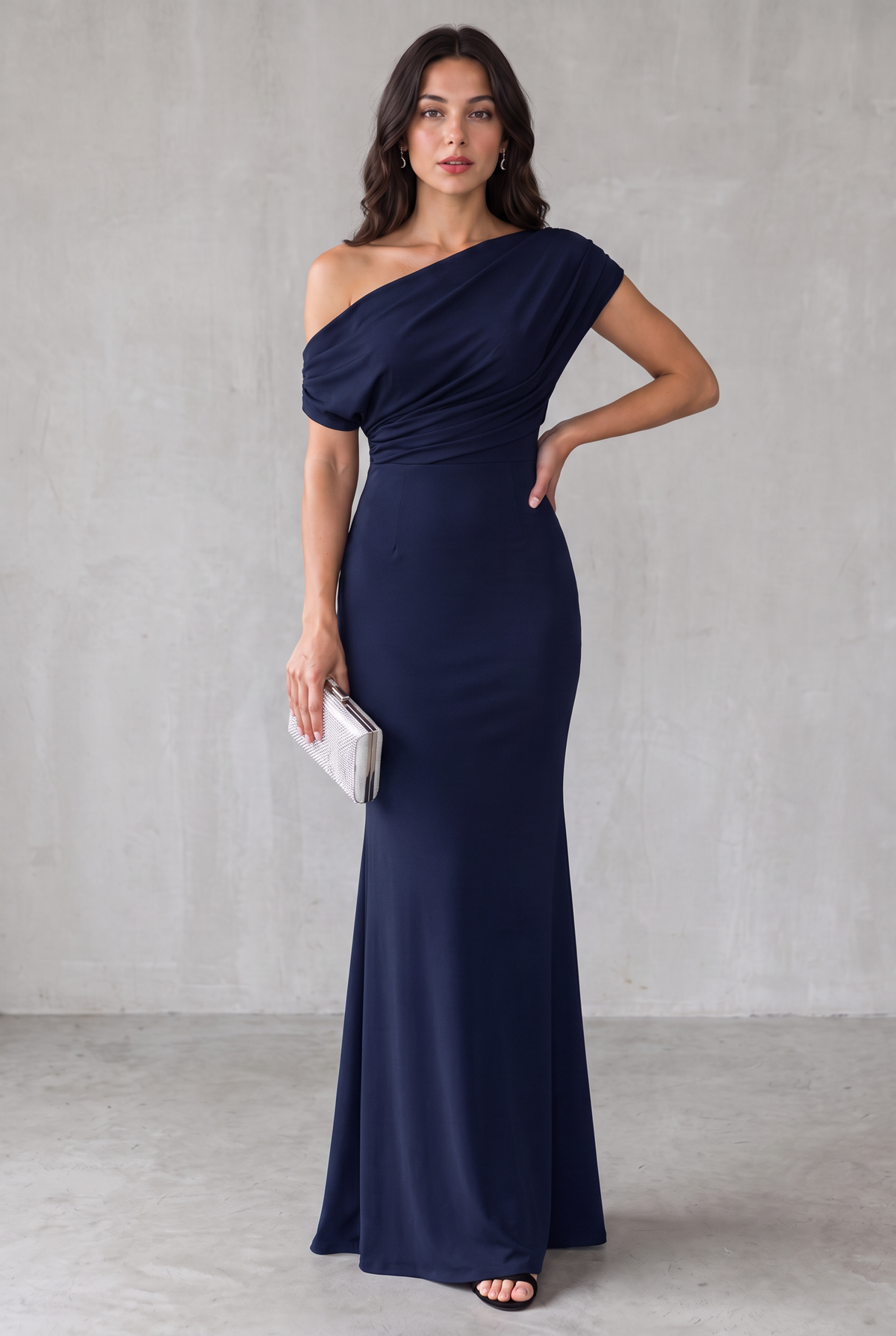 One-Shoulder Maxi Party Dress For Women - Navy Blue