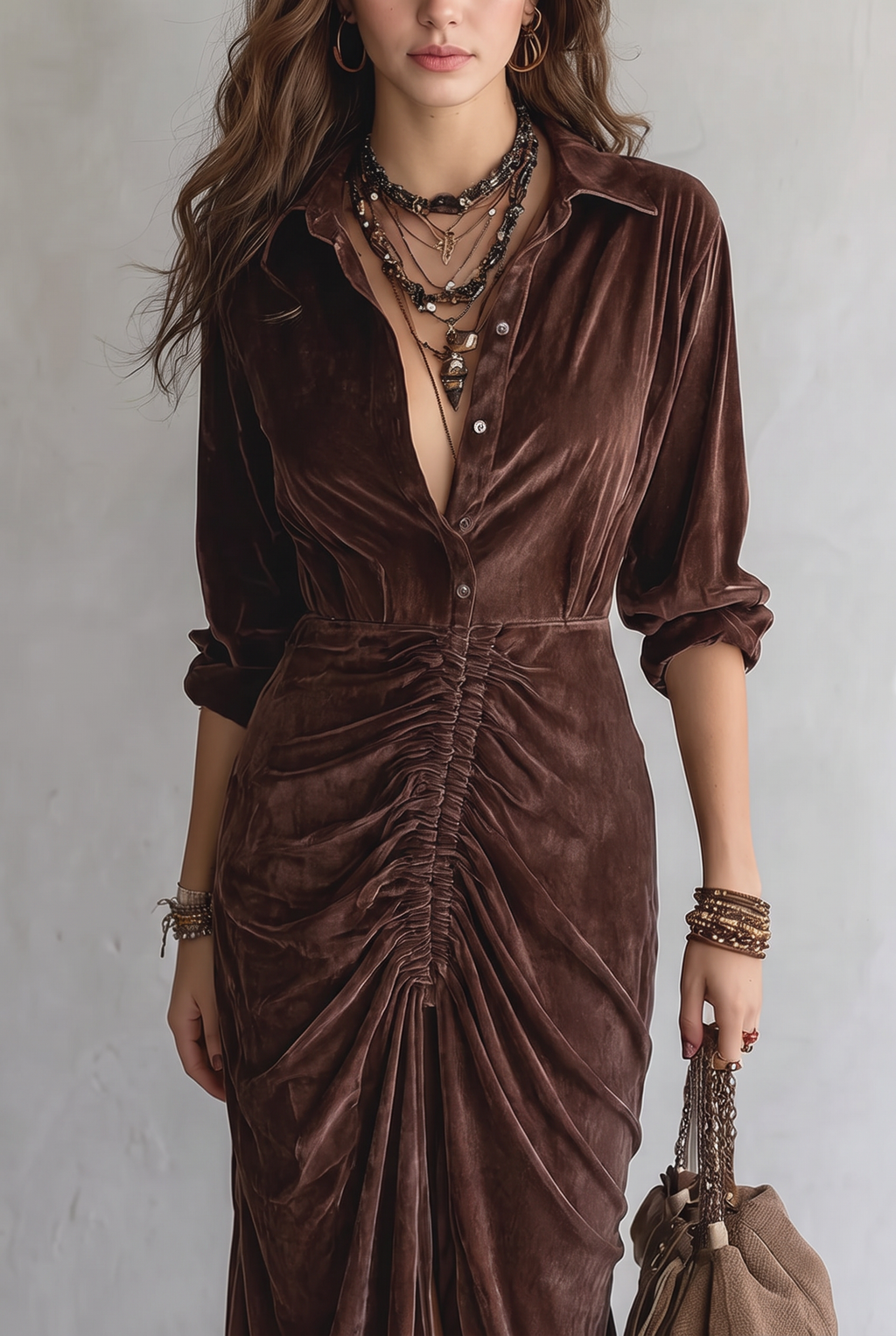 Vintage Pleated Velvet Midi Dress