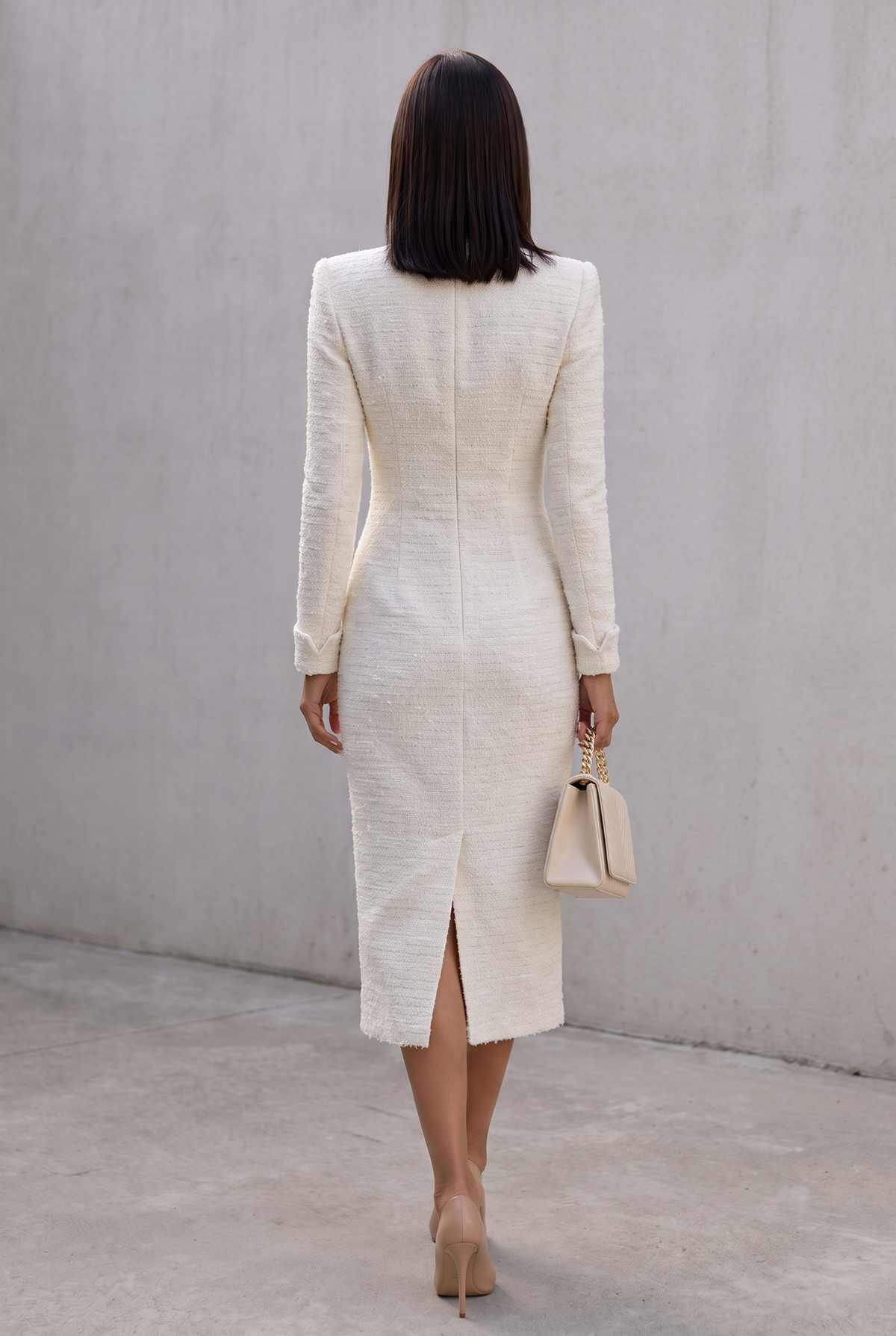 Ivory Tweed Button-Down With Patch Pockets - Midi Dress