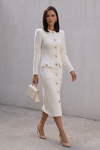 Ivory Tweed Button-Down With Patch Pockets - Midi Dress