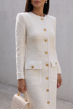 Ivory Tweed Button-Down With Patch Pockets - Midi Dress