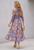 Samaria Midi Dress with Buttons and Floral Collar