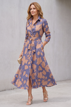 Samaria Midi Dress with Buttons and Floral Collar