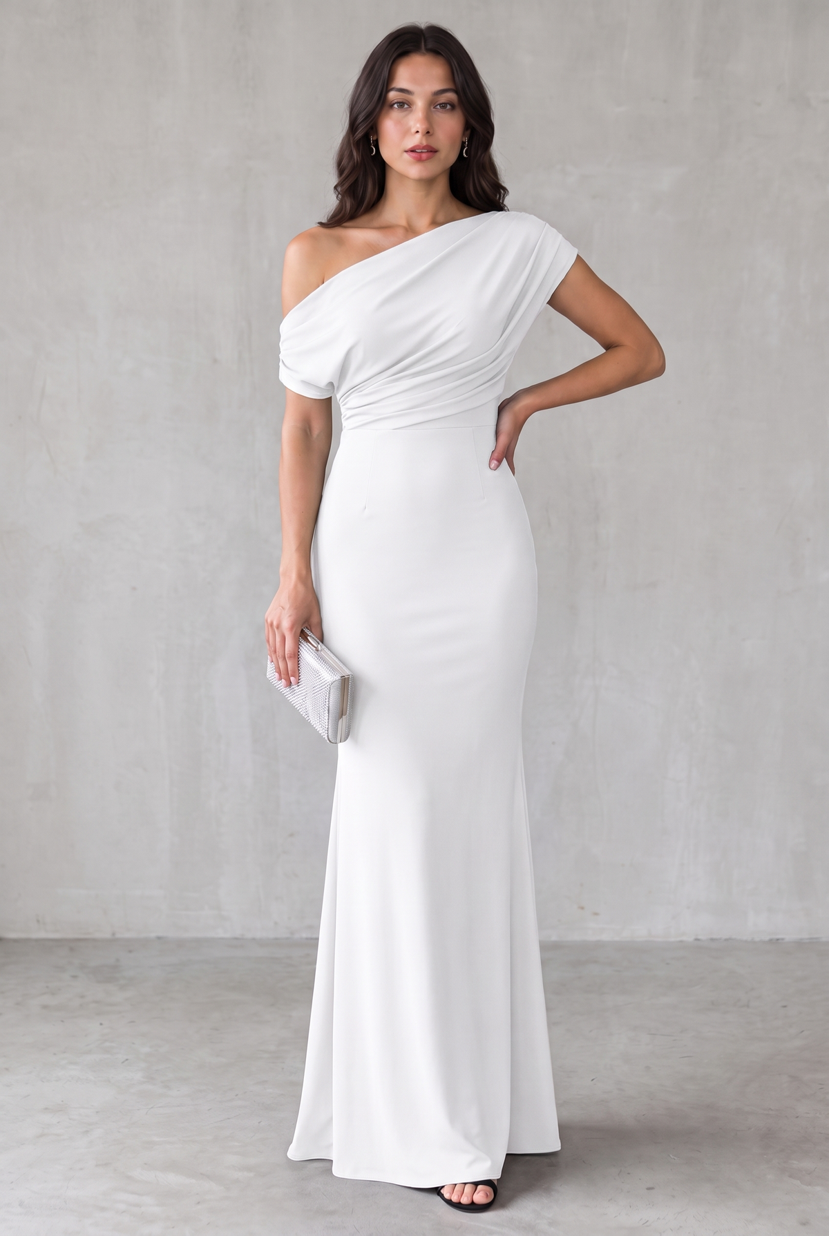 One-Shoulder Maxi Party Dress For Women - White