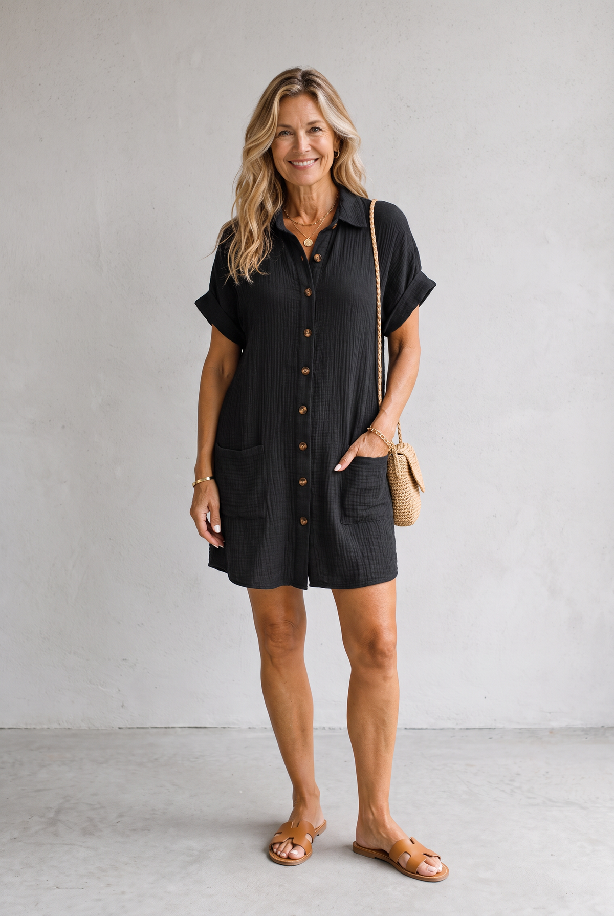 Linen Look Shirt Mini Dress For Women
