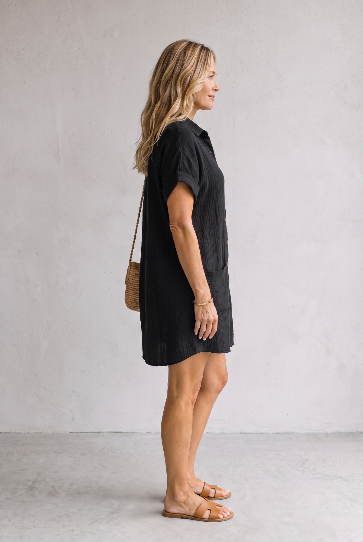 Linen Look Shirt Mini Dress For Women