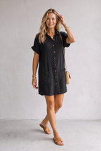 Linen Look Shirt Mini Dress For Women