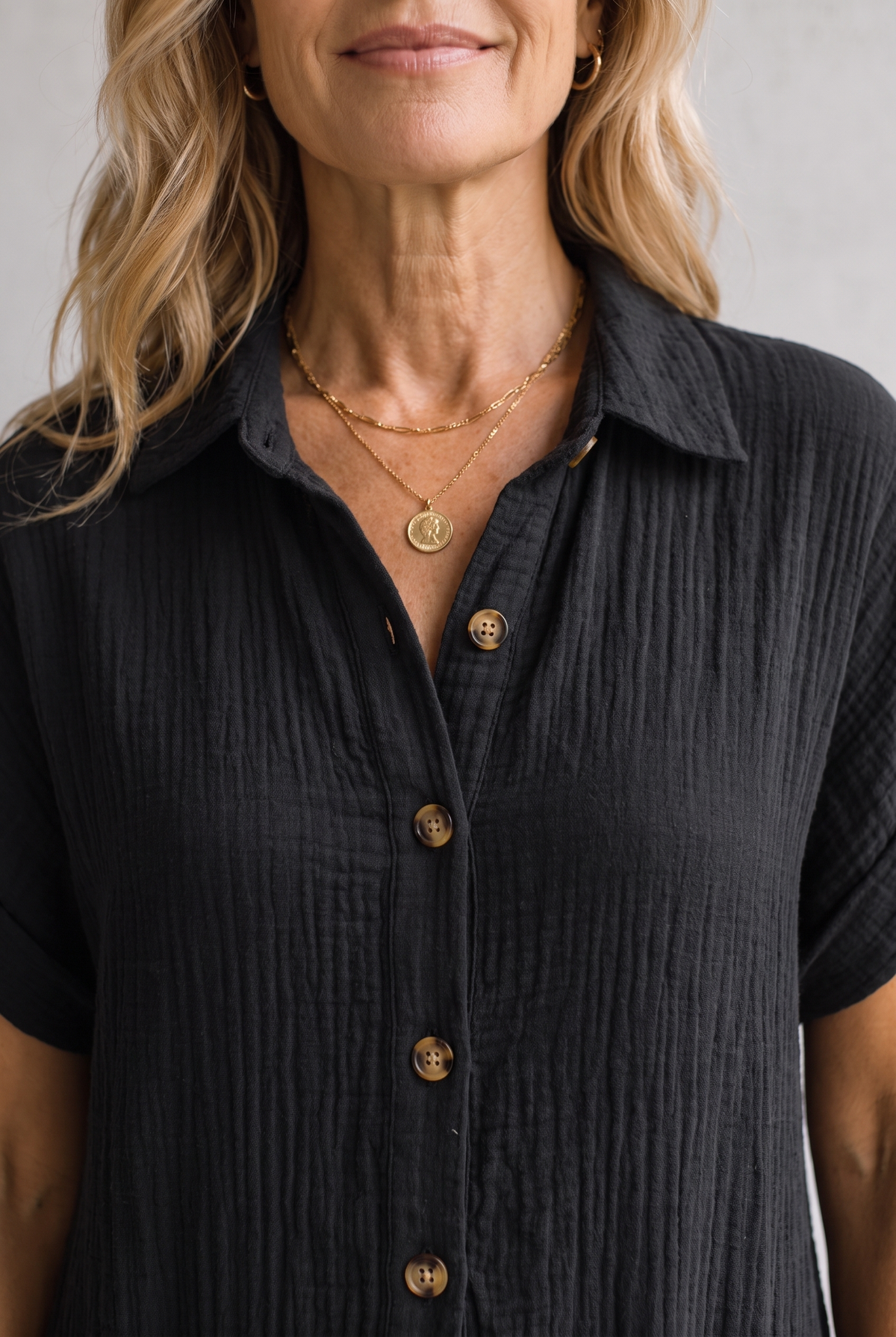 Linen Look Shirt Mini Dress For Women