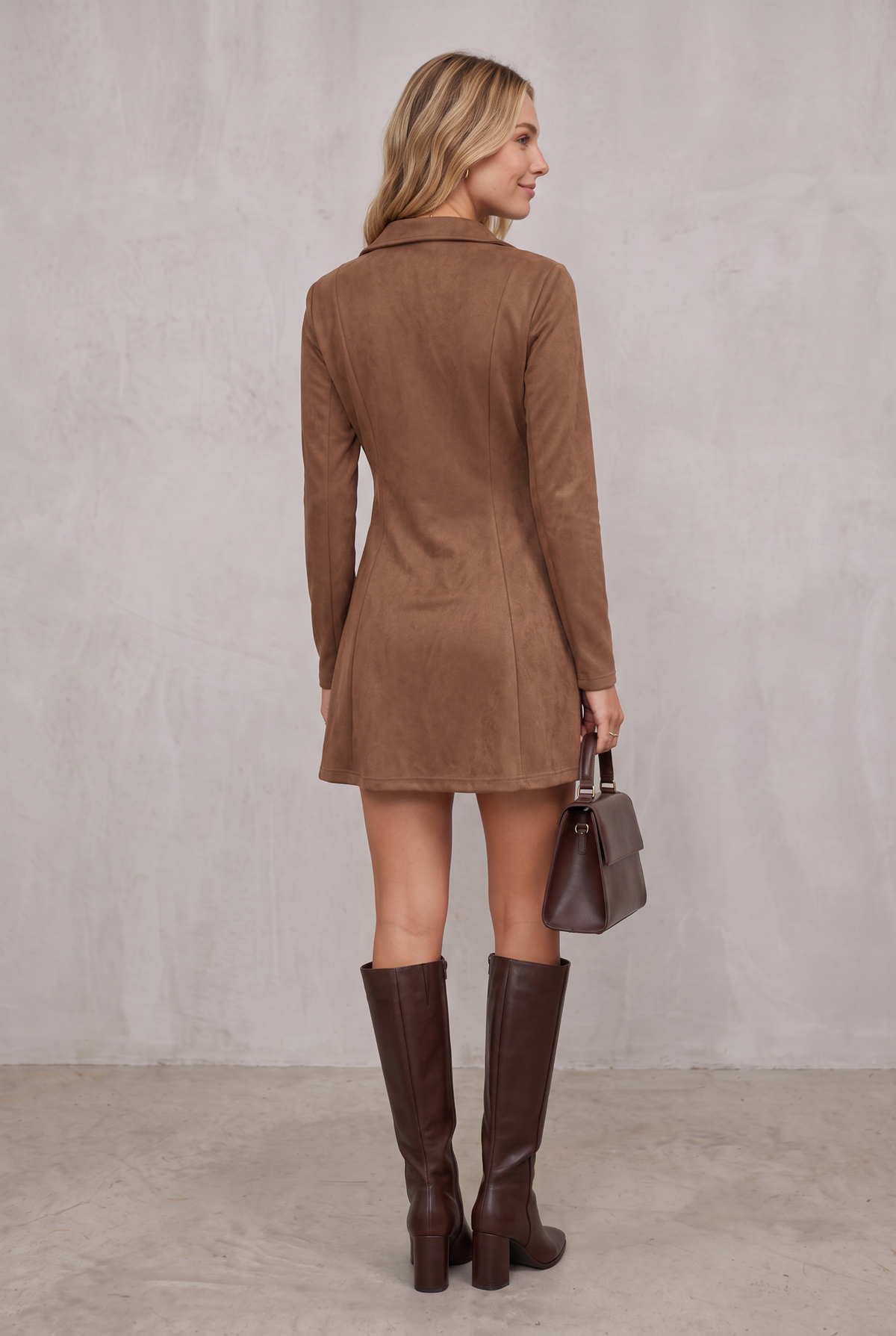 Brown Collared Fit And Flare Mini Dress For Women
