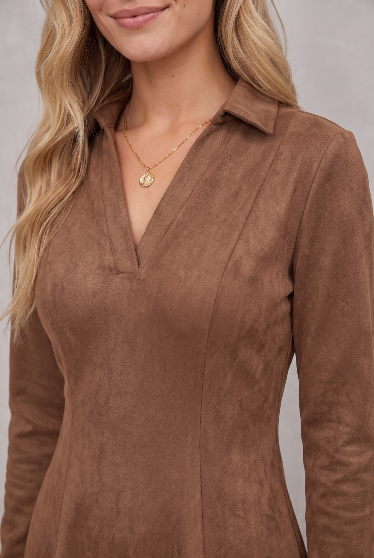 Brown Collared Fit And Flare Mini Dress For Women