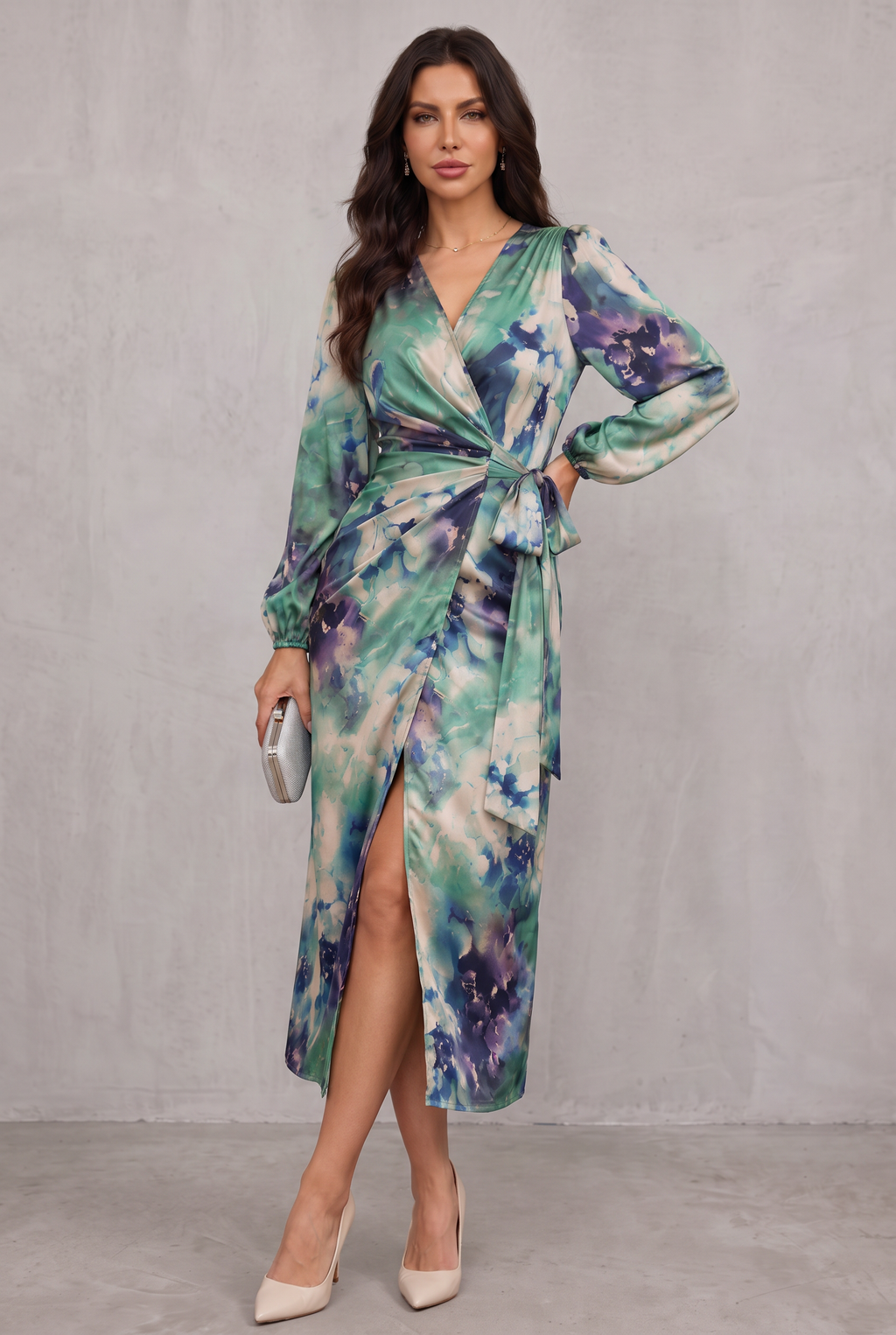 Printed Wrap Midi Dress For Women