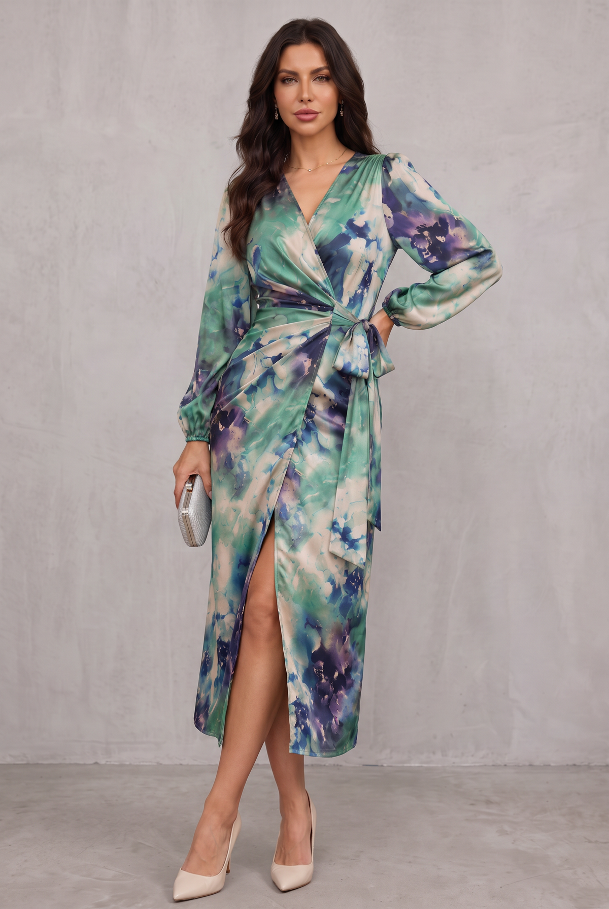 Printed Wrap Midi Dress For Women