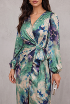 Printed Wrap Midi Dress For Women