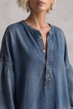 Elegant Urban-style Blue Denim Button-down Maxi Dress
