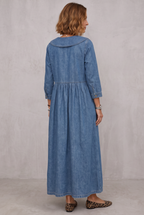Classic Denim Dress with a Soft Rounded Collar