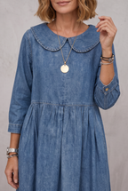 Classic Denim Dress with a Soft Rounded Collar