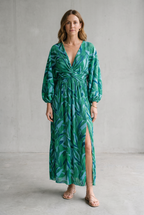 Pleated V-Neck Maxi Dress For Women