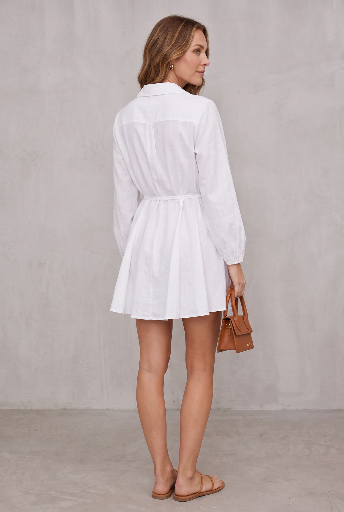 White Puff Sleeve Shirt Dress For Women
