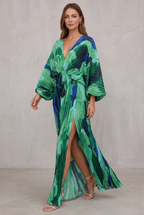 Pleated V-Neck Maxi Dress For Women