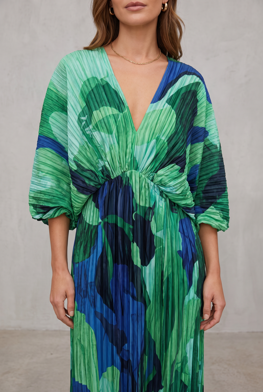 Pleated V-Neck Maxi Dress For Women