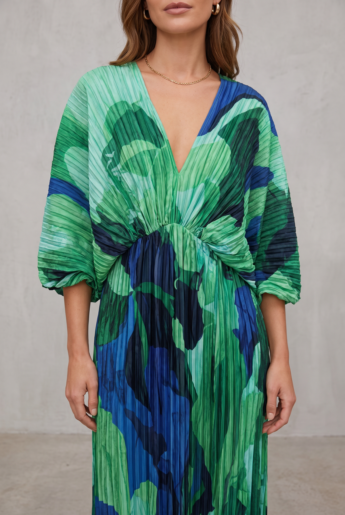 Pleated V-Neck Maxi Dress For Women