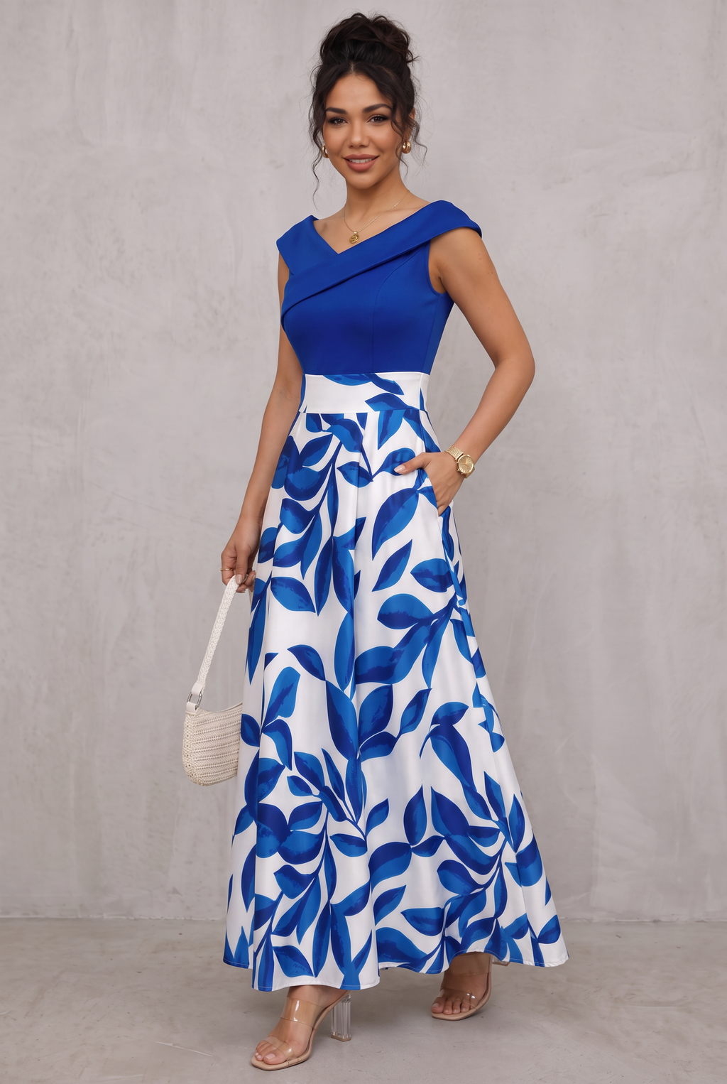 Printed V-Neck Maxi Dress For Women