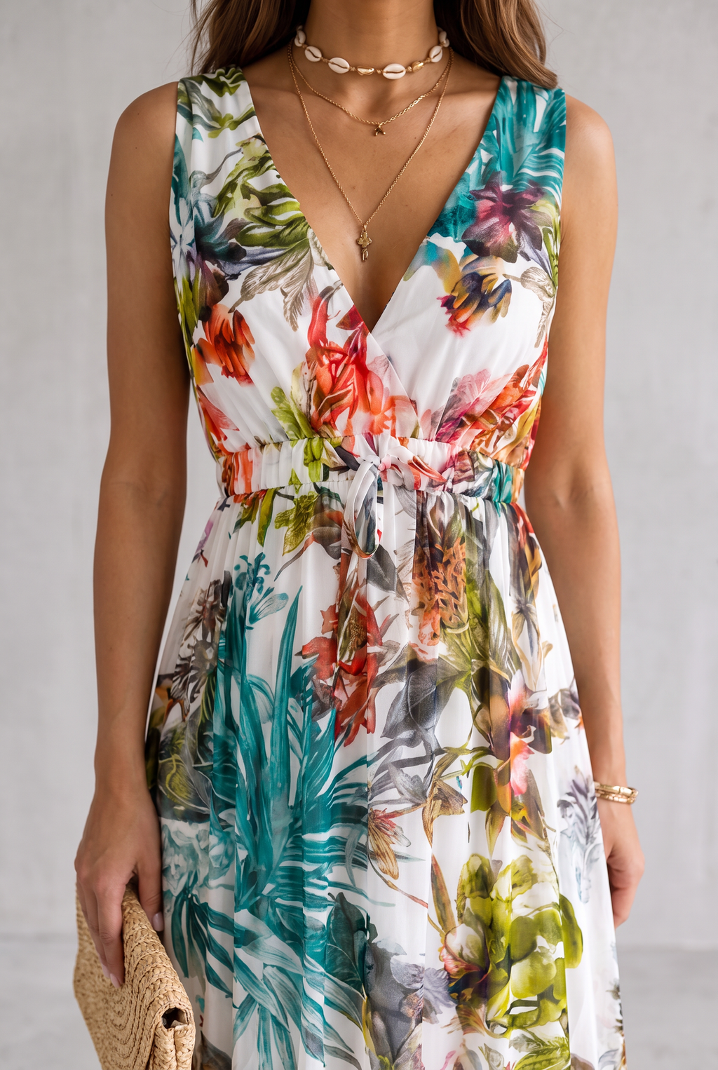 Tropical Floral V-Neck Maxi Dress For Women