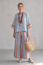 Striped Linen Look Two-Piece Set For Women