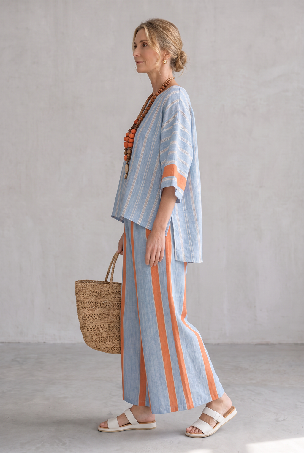 Striped Linen Look Two-Piece Set For Women