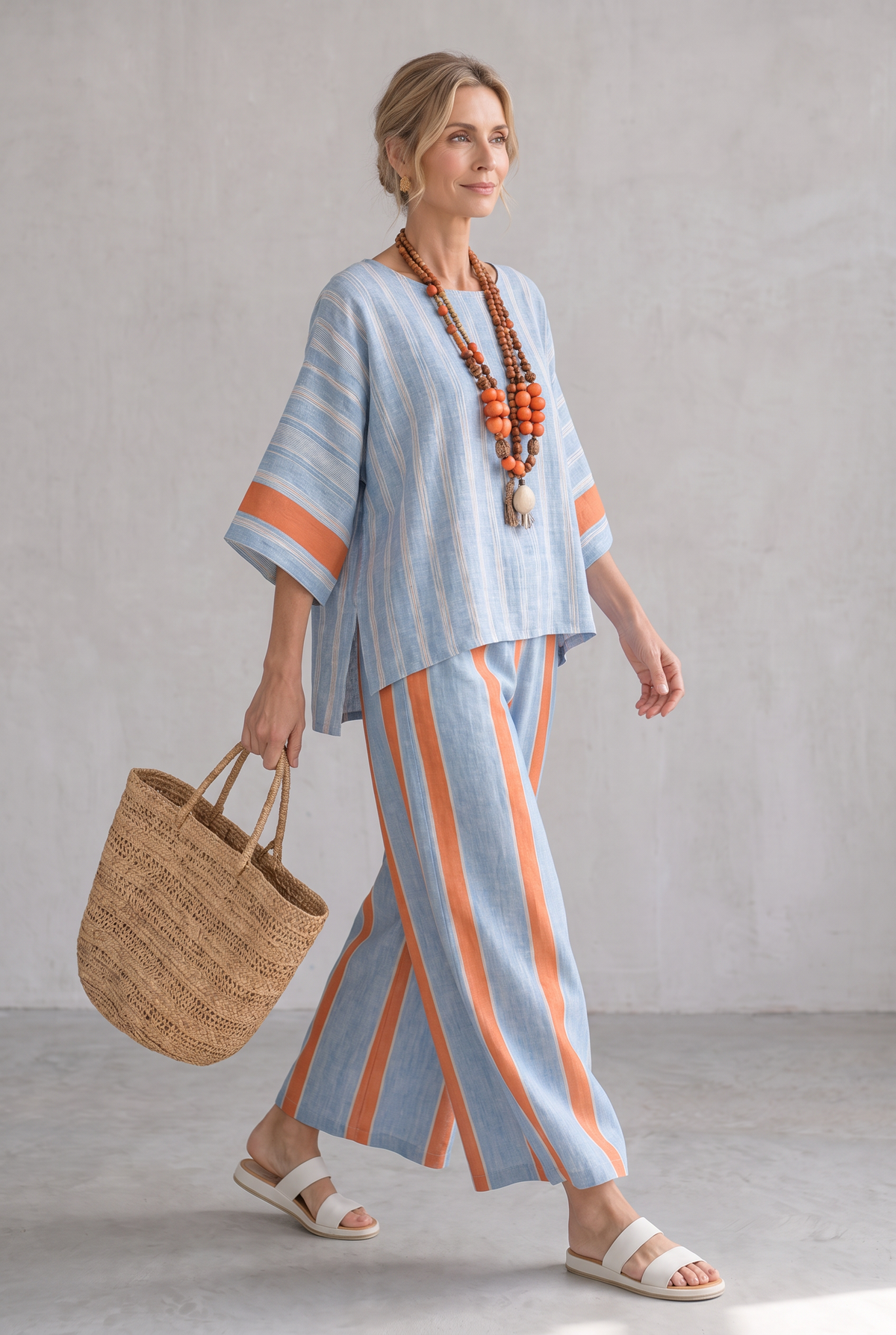 Striped Linen Look Two-Piece Set For Women