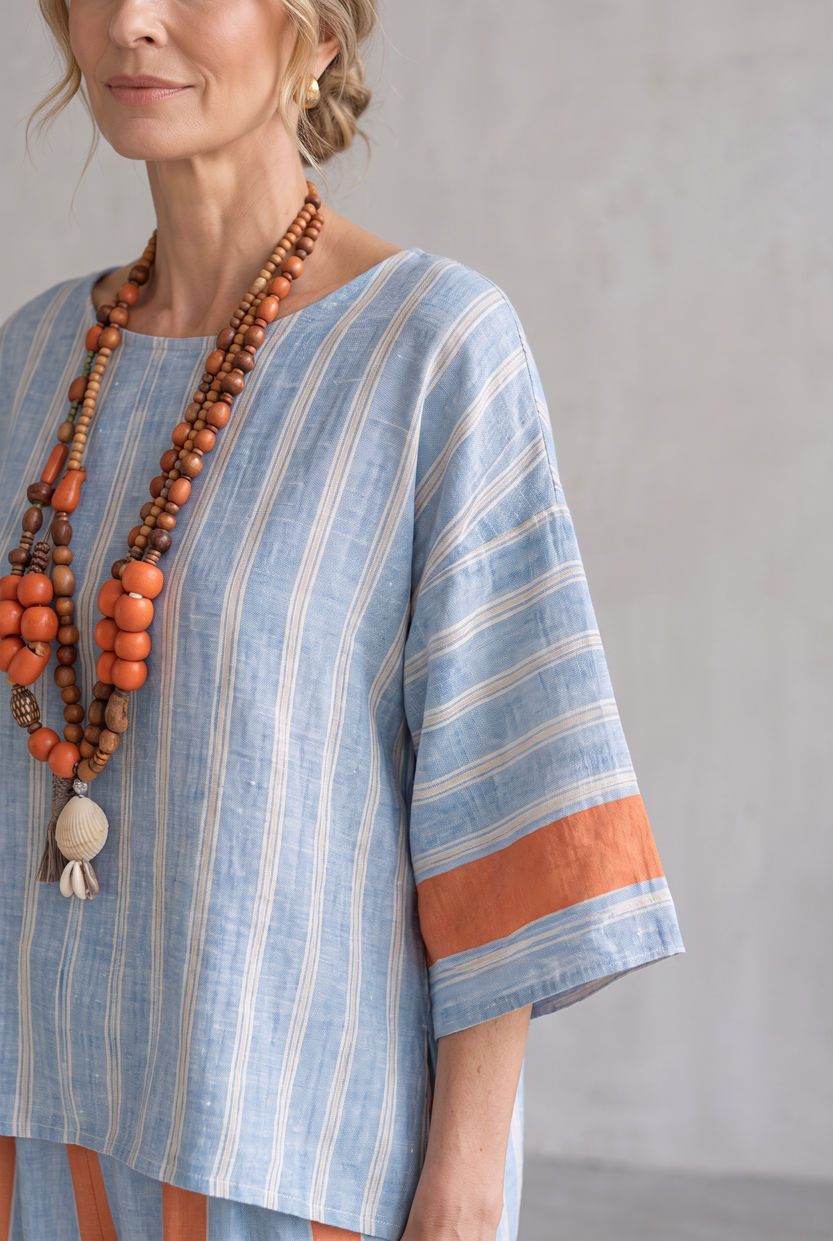 Striped Linen Look Two-Piece Set For Women