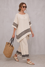 Striped Linen Look Two-Piece Set For Women