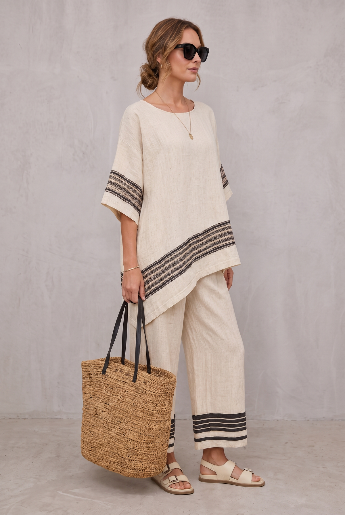 Sophia Hughes | Striped Linen Look Two-Piece Set For Women