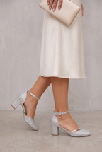 Silver Glitter Block Heel Sandals For Women