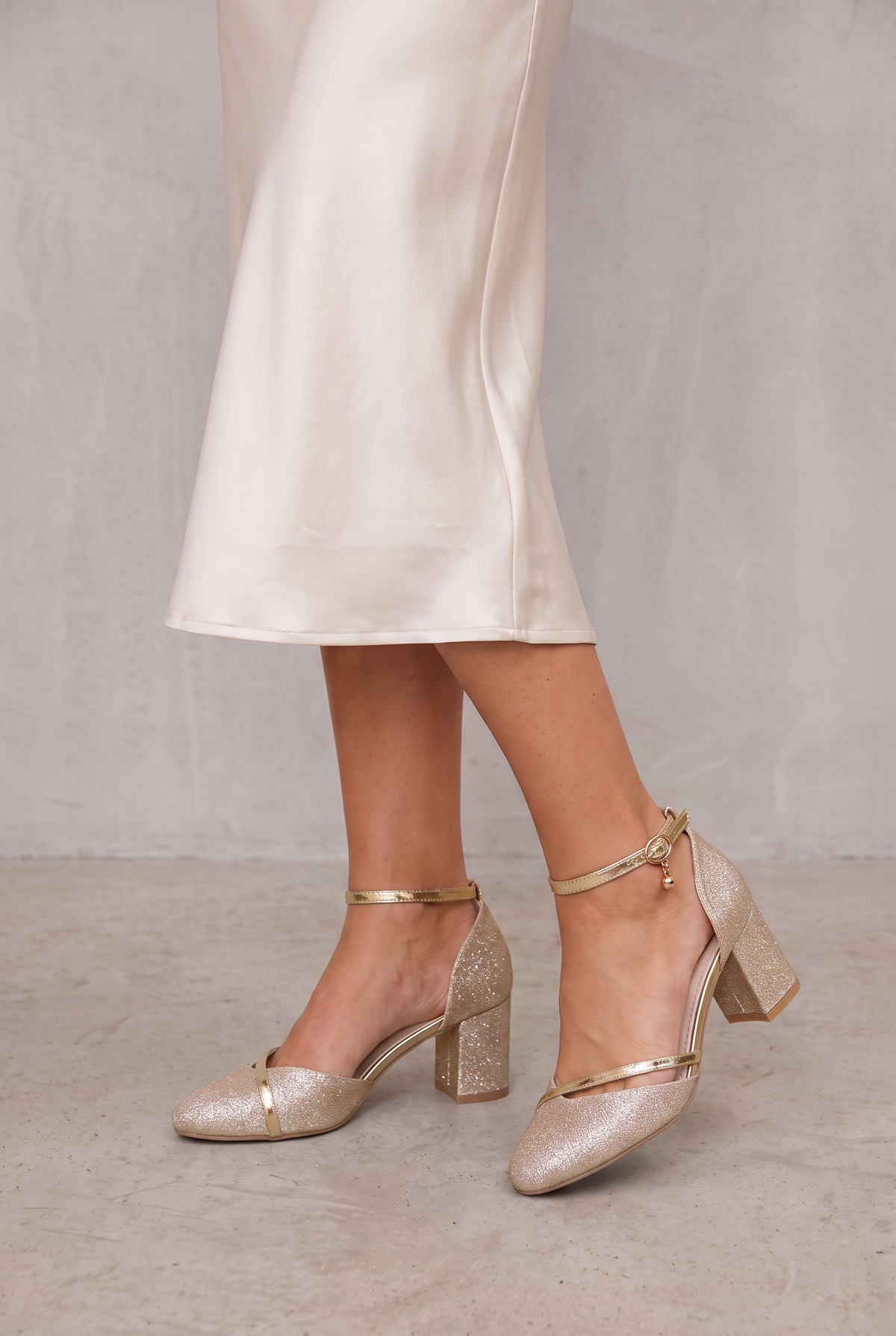 Silver Glitter Block Heel Sandals For Women - Gold