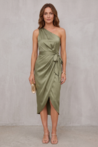 Sage Satin One Shoulder Cocktail Dress For Women