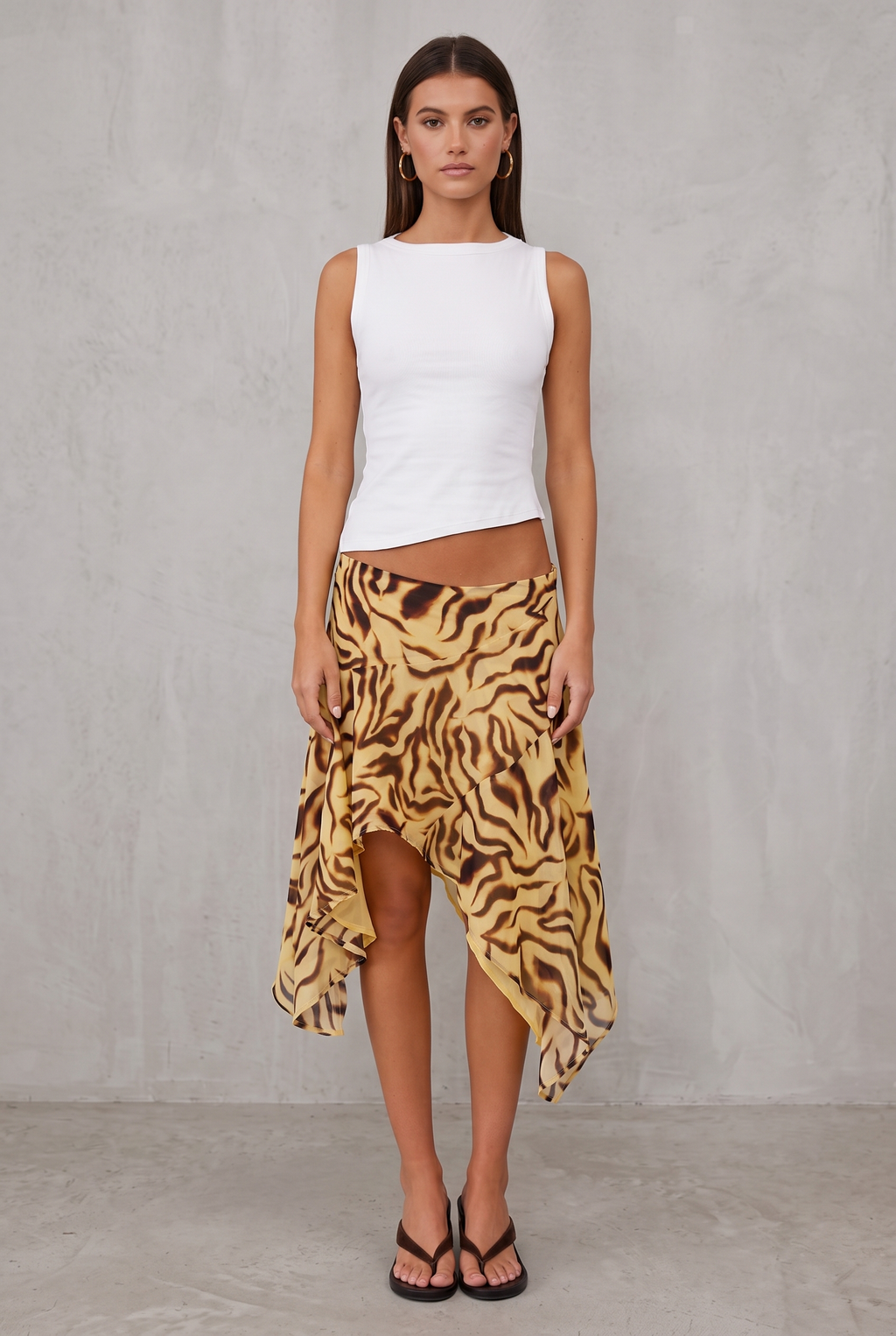 Tiger Print Asymmetric Midi Skirt For Women