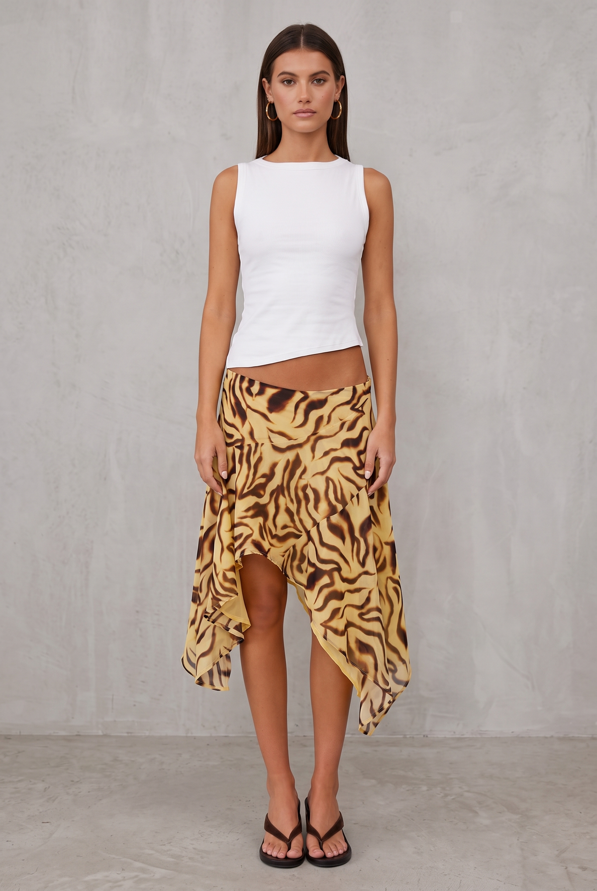 Tiger Print Asymmetric Midi Skirt For Women
