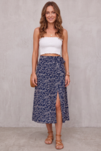 Ditsy Floral Split-Hem Midi Skirt
