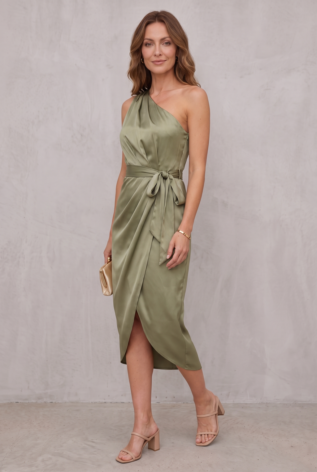 Sage Satin One Shoulder Cocktail Dress For Women