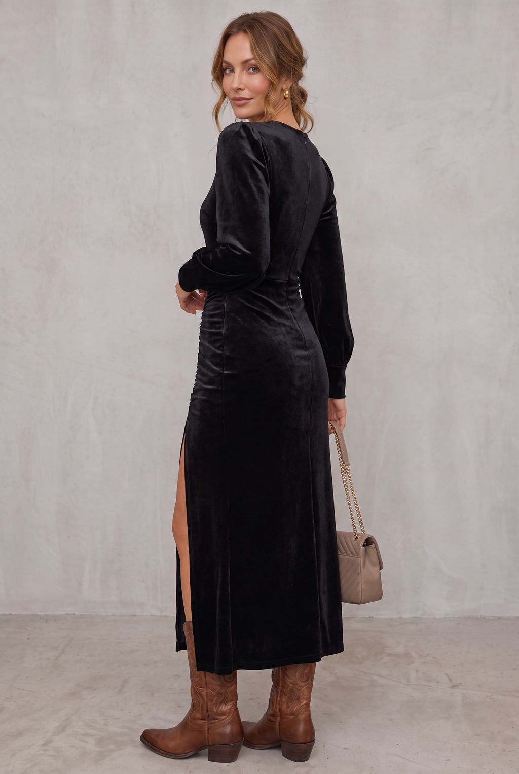 Velvet Midi Cocktail Dress For Women