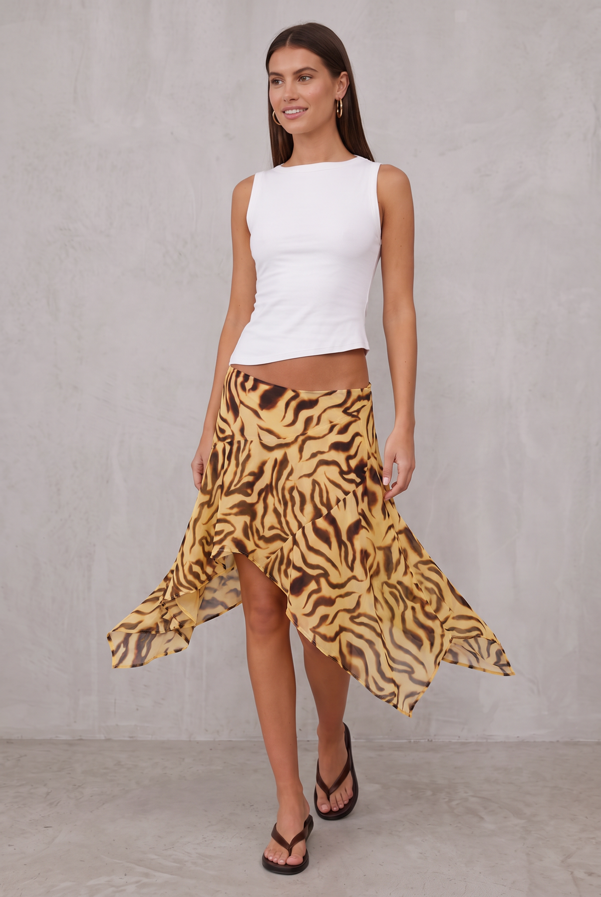 Tiger Print Asymmetric Midi Skirt For Women